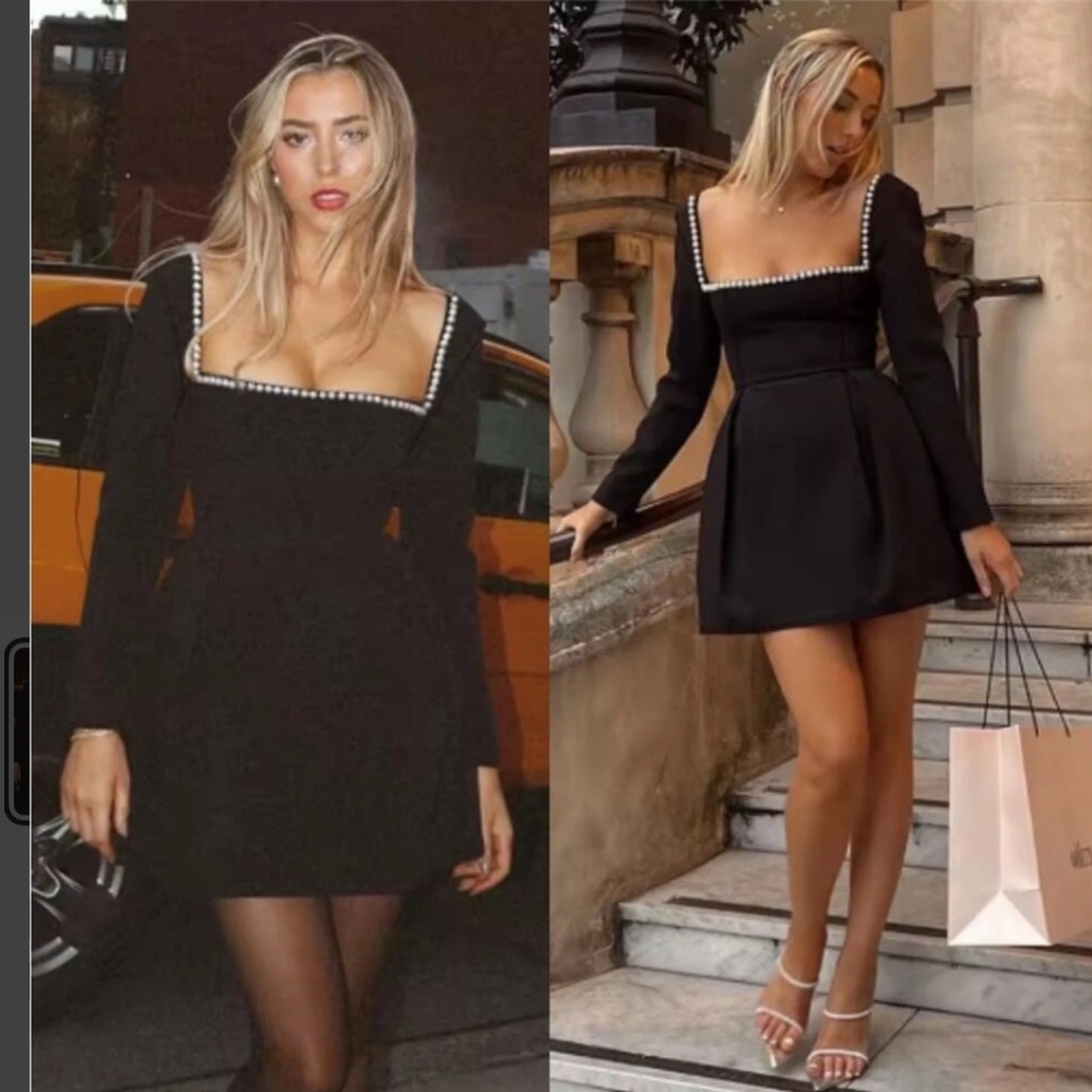 Oddmuse The Ultimate Muse Pearl Mini Dress Square Neck Long Sleeve M